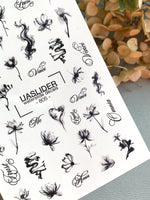 Floral Script Nail Decals — Black Ink Flowers & Words | 805 - UASLIDER