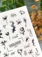 Floral Script Nail Decals — Black Ink Flowers & Words | 805 - UASLIDER