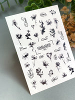 Floral Script Nail Decals — Black Ink Flowers & Words | 805 - UASLIDER