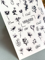 Floral Script Nail Decals — Black Ink Flowers & Words | 805 - UASLIDER