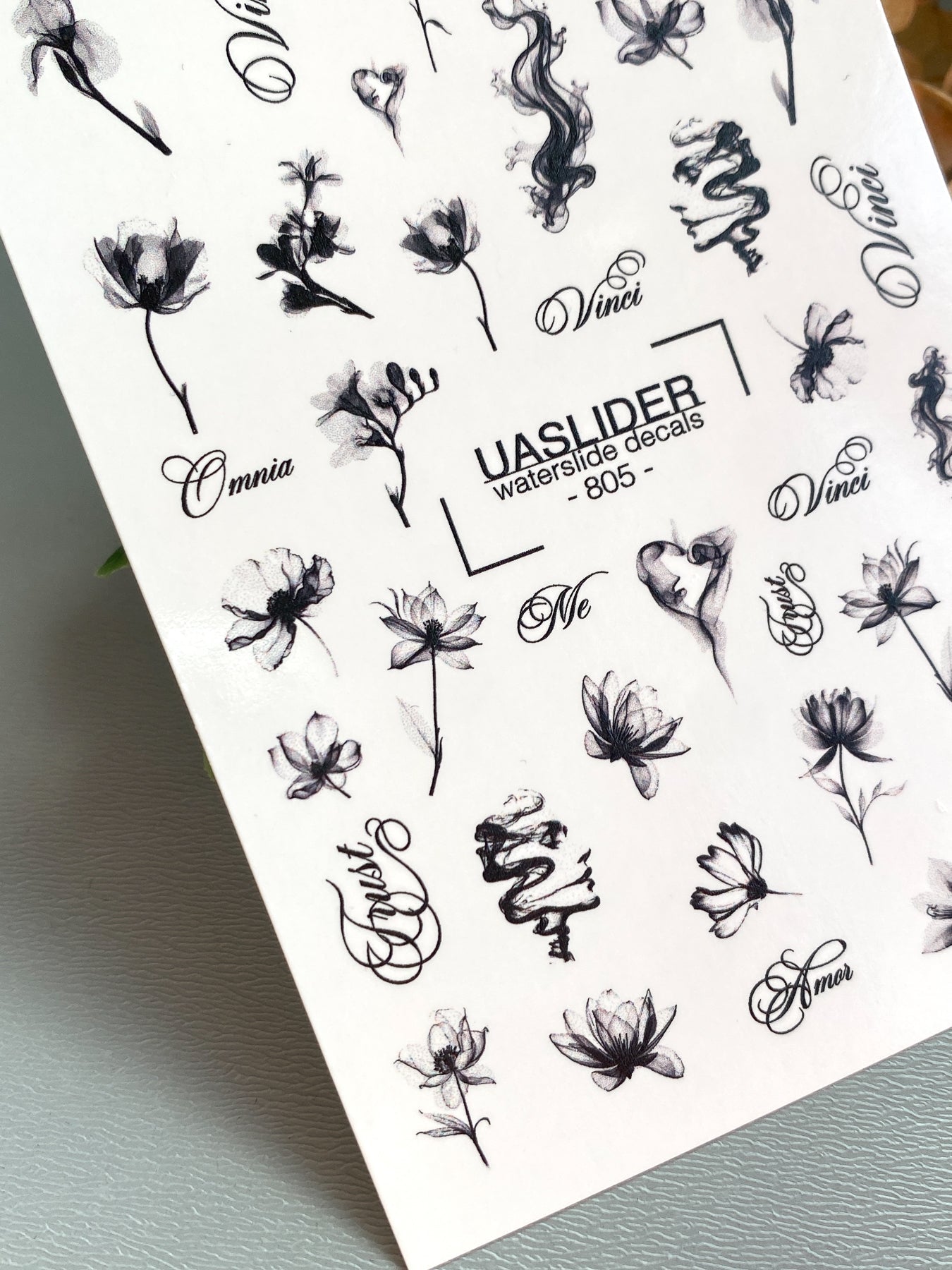 Floral Script Nail Decals — Black Ink Flowers & Words | 805 - UASLIDER