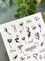 Floral Script Nail Decals — Black Ink Flowers & Words | 805 - UASLIDER
