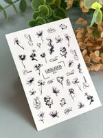 Floral Script Nail Decals — Black Ink Flowers & Words | 805 - UASLIDER