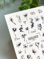 Floral Script Nail Decals — Black Ink Flowers & Words | 805 - UASLIDER