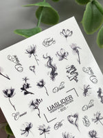 Floral Script Nail Decals — Black Ink Flowers & Words | 805 - UASLIDER