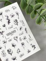 Floral Script Nail Decals — Black Ink Flowers & Words | 805 - UASLIDER