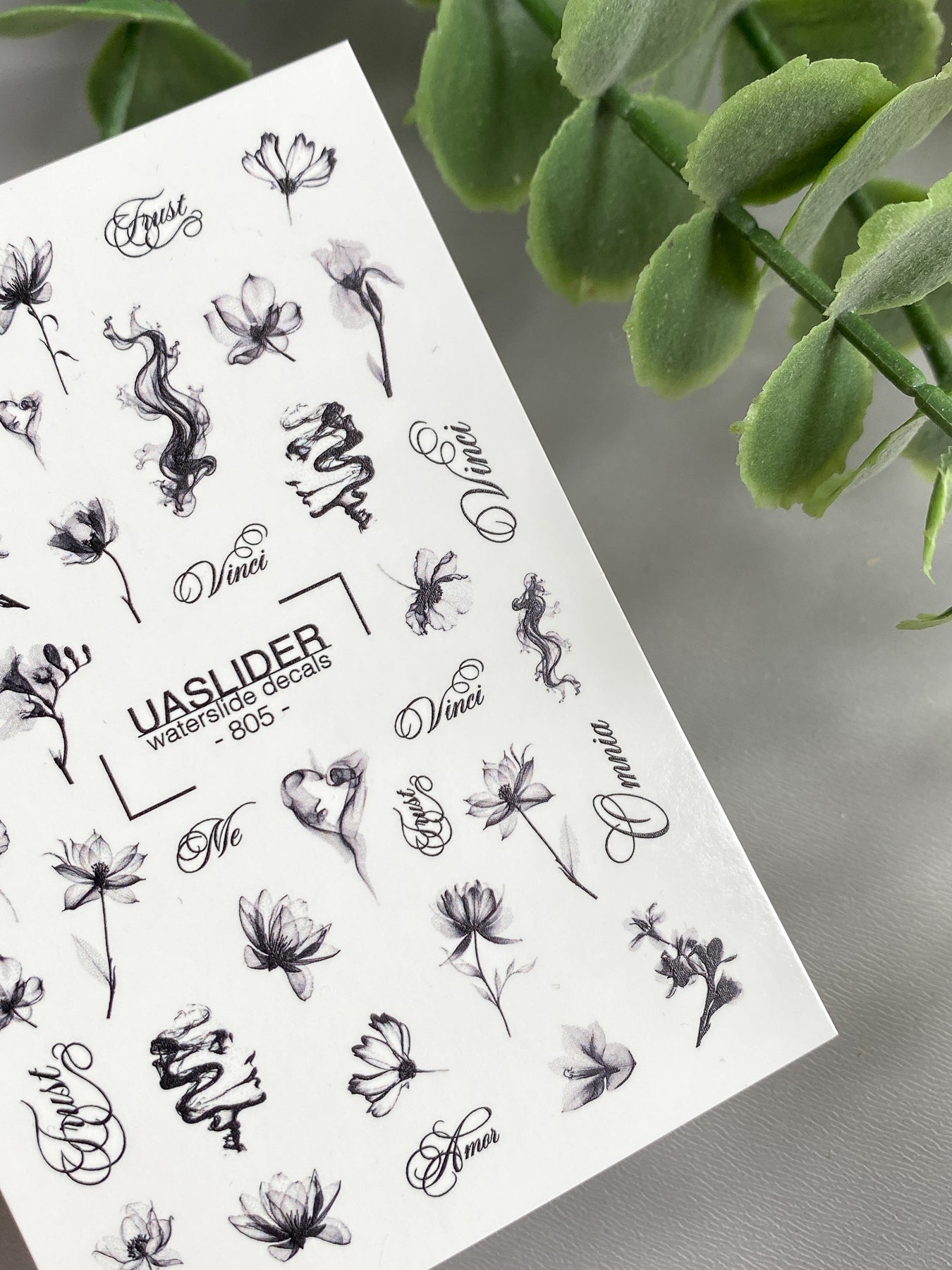Floral Script Nail Decals — Black Ink Flowers & Words | 805 - UASLIDER