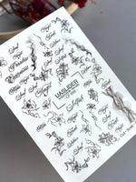 Floral Script Nail Decals — Gold Foil Lily Line Art & Words | CF - 856 - UASLIDER