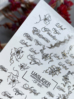 Floral Script Nail Decals — Gold Foil Lily Line Art & Words | CF - 856 - UASLIDER