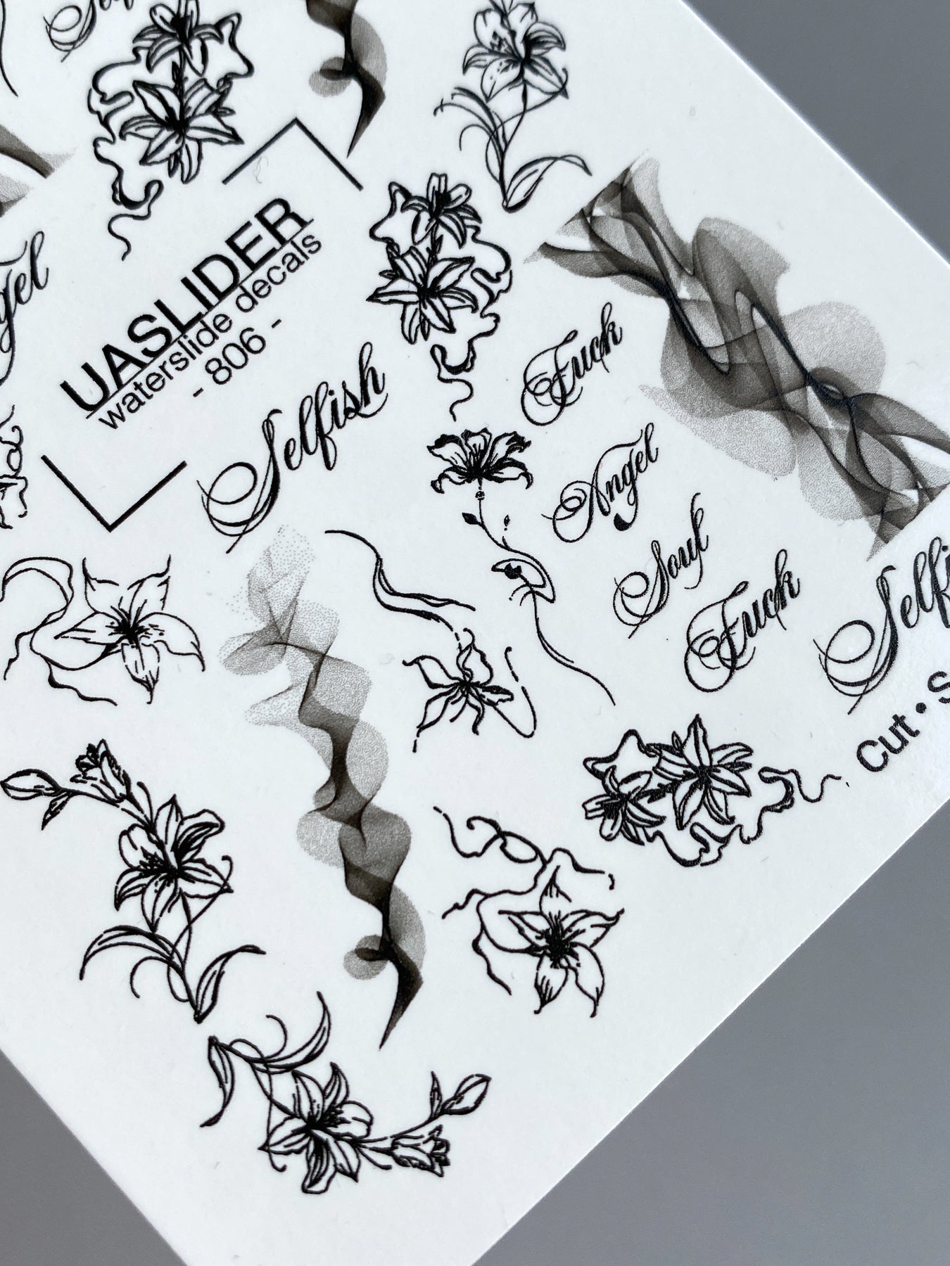 Floral Script Nail Decals — Gold Foil Lily Line Art & Words | CF - 856 - UASLIDER