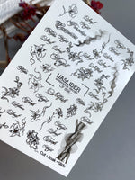 Floral Script Nail Decals — Gold Foil Lily Line Art & Words | CF - 856 - UASLIDER