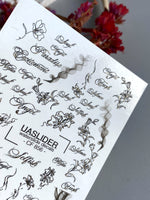 Floral Script Nail Decals — Gold Foil Lily Line Art & Words | CF - 856 - UASLIDER