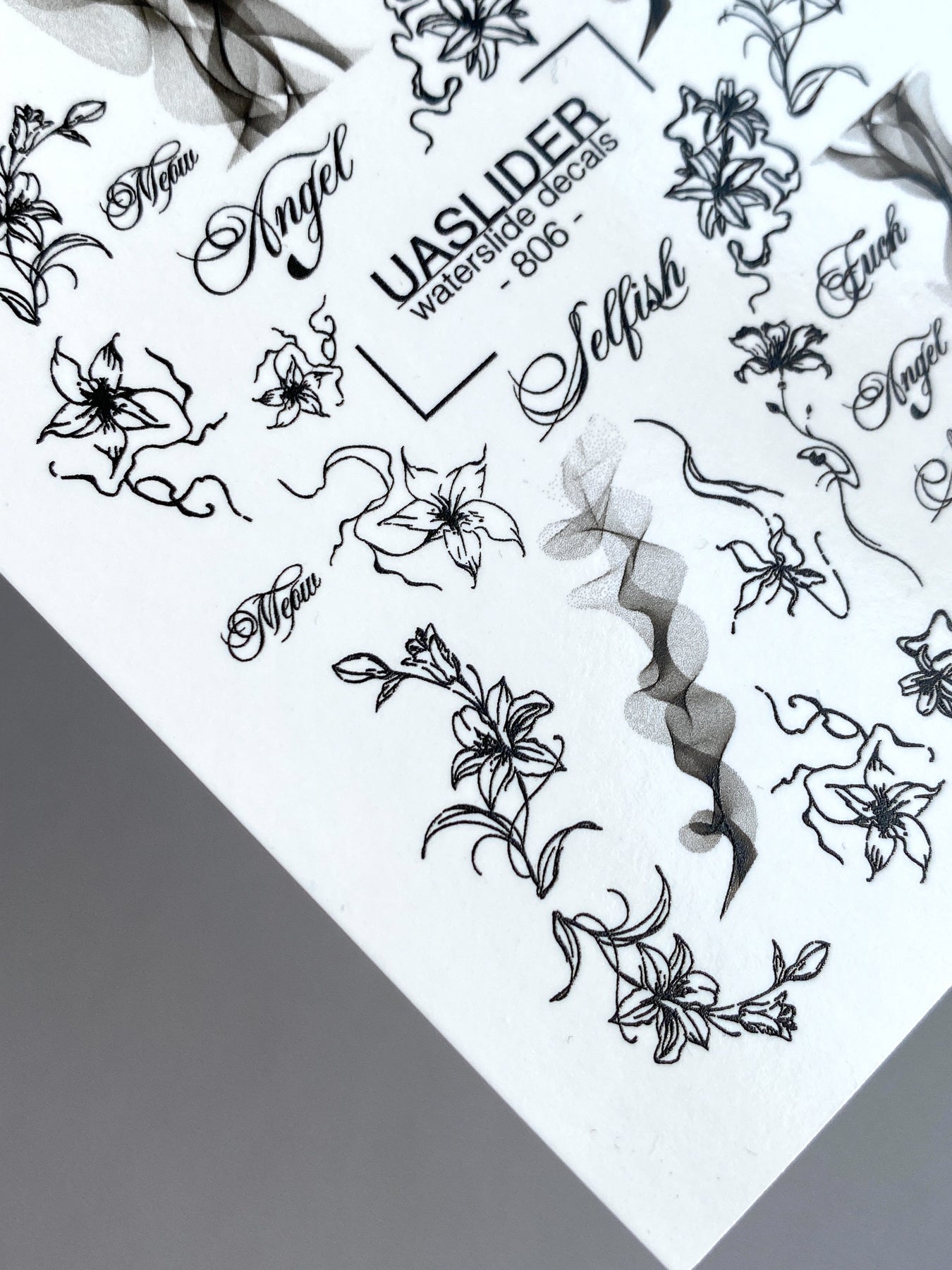 Floral Script Nail Decals — Gold Foil Lily Line Art & Words | CF - 856 - UASLIDER