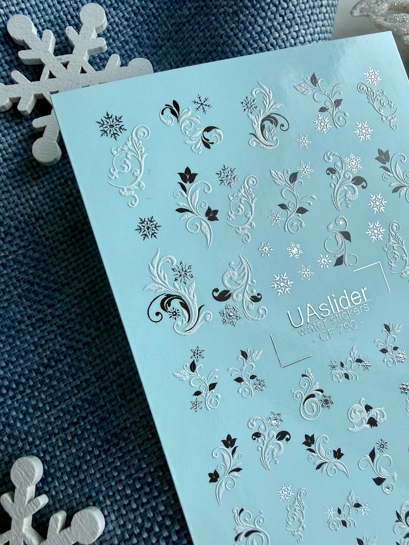 Floral Swirl & Snowflake Nail Decals — Silver Foil Winter | CF - 790 - UASLIDER