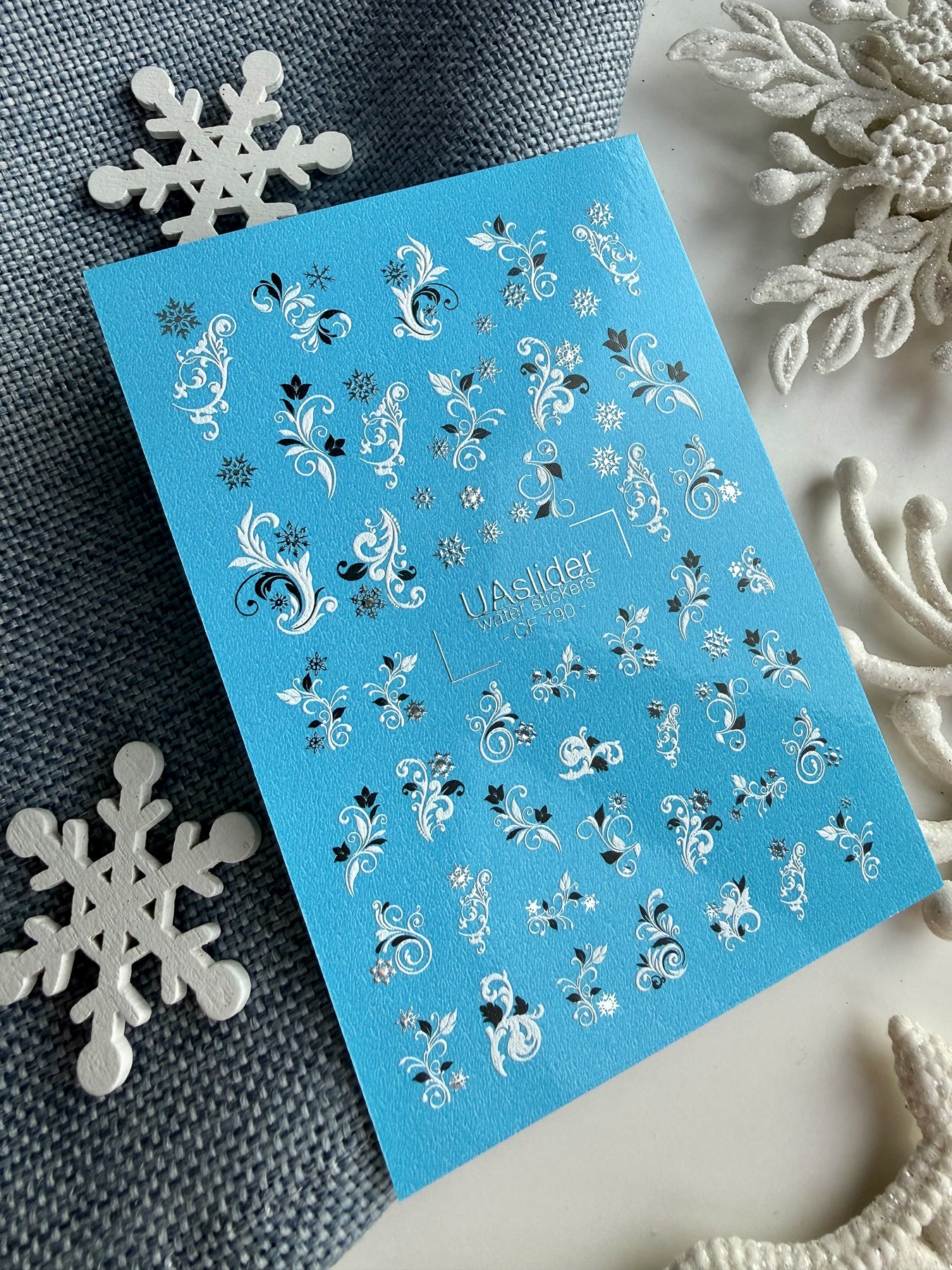 Floral Swirl & Snowflake Nail Decals — Silver Foil Winter | CF - 790 - UASLIDER