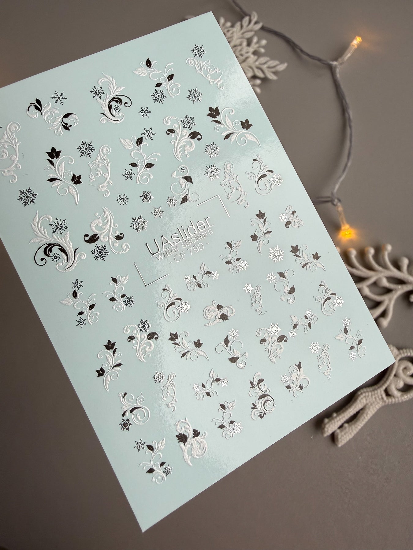 Floral Swirl & Snowflake Nail Decals — Silver Foil Winter | CF - 790 - UASLIDER