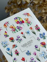 Flower Nail Decals — Colorful Tulips & Irises with Gold Foil | CF - 826 - UASLIDER