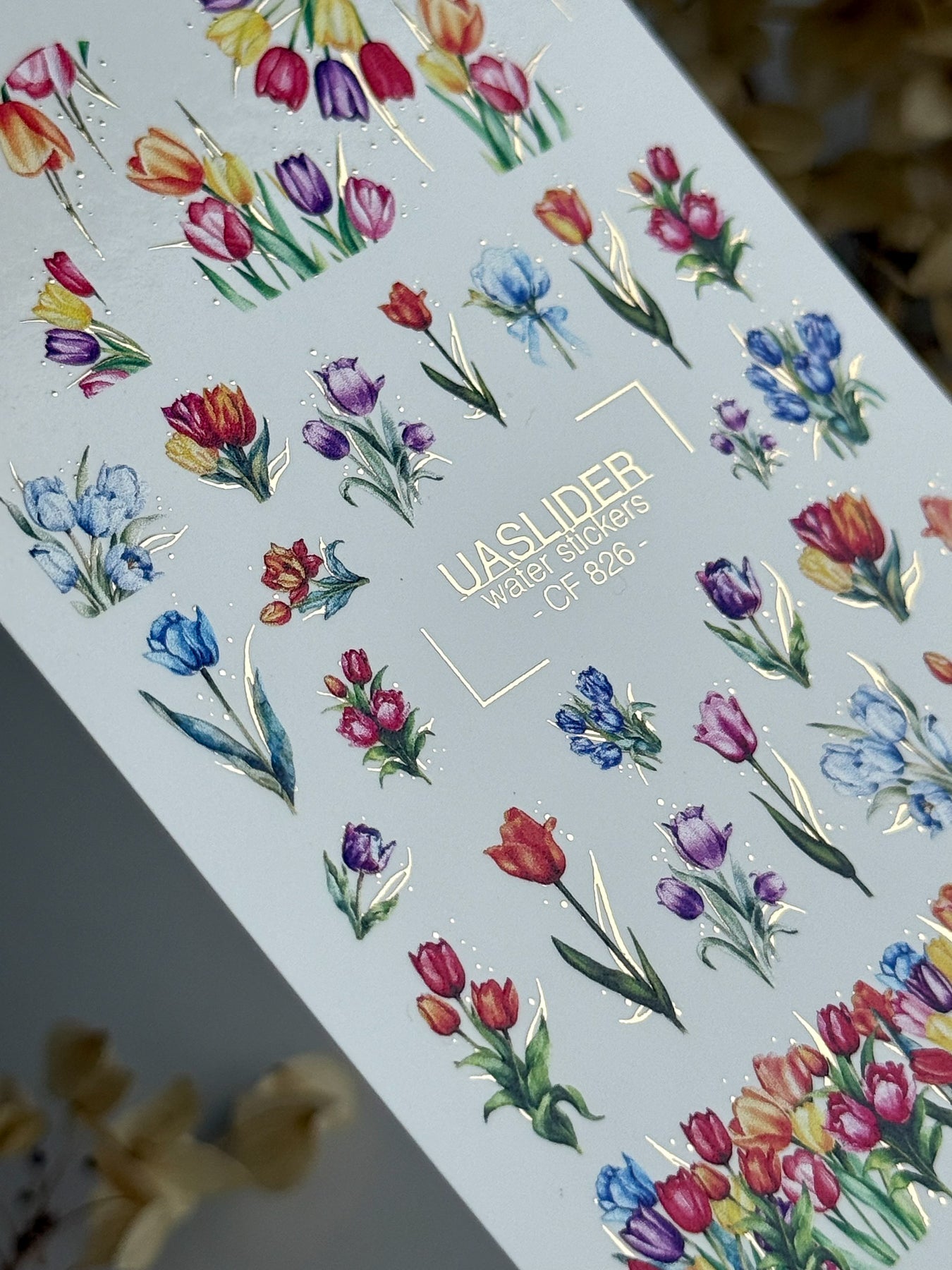 Flower Nail Decals — Colorful Tulips & Irises with Gold Foil | CF - 826 - UASLIDER