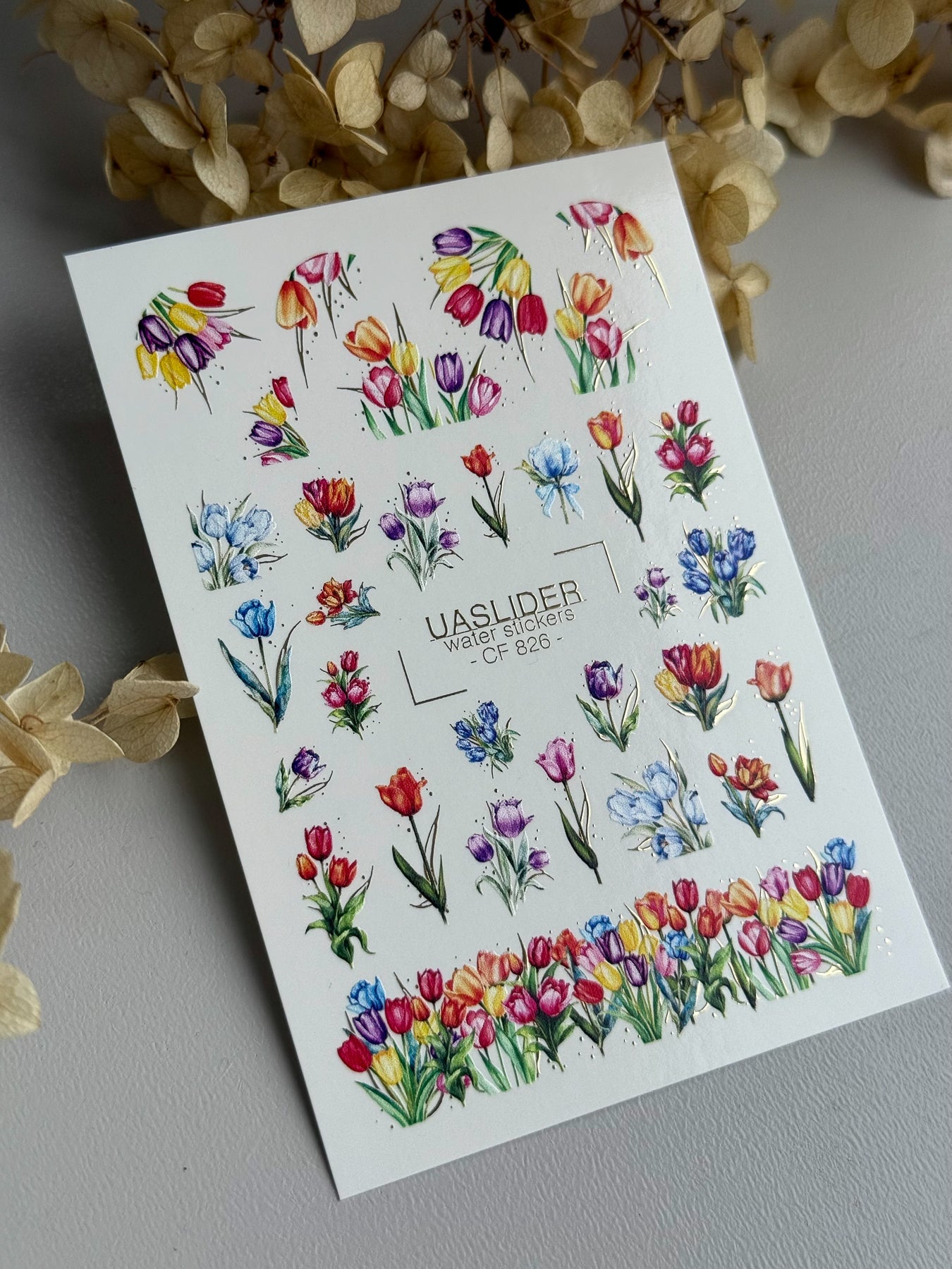 Flower Nail Decals — Colorful Tulips & Irises with Gold Foil | CF - 826 - UASLIDER