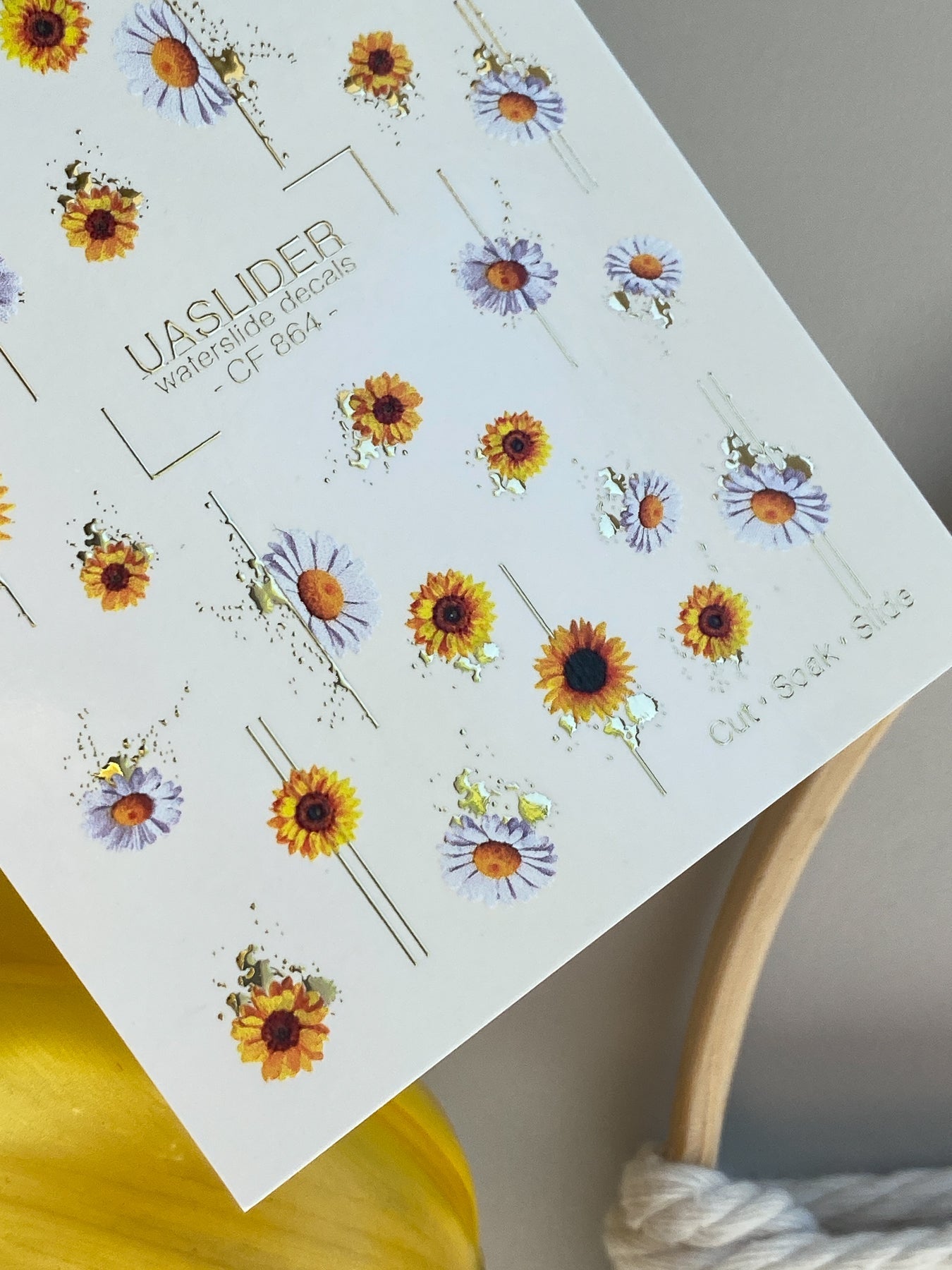 Flower Nail Decals — Sunflowers & Lavender Daisies with Gold Foil | CF - 864 - UASLIDER