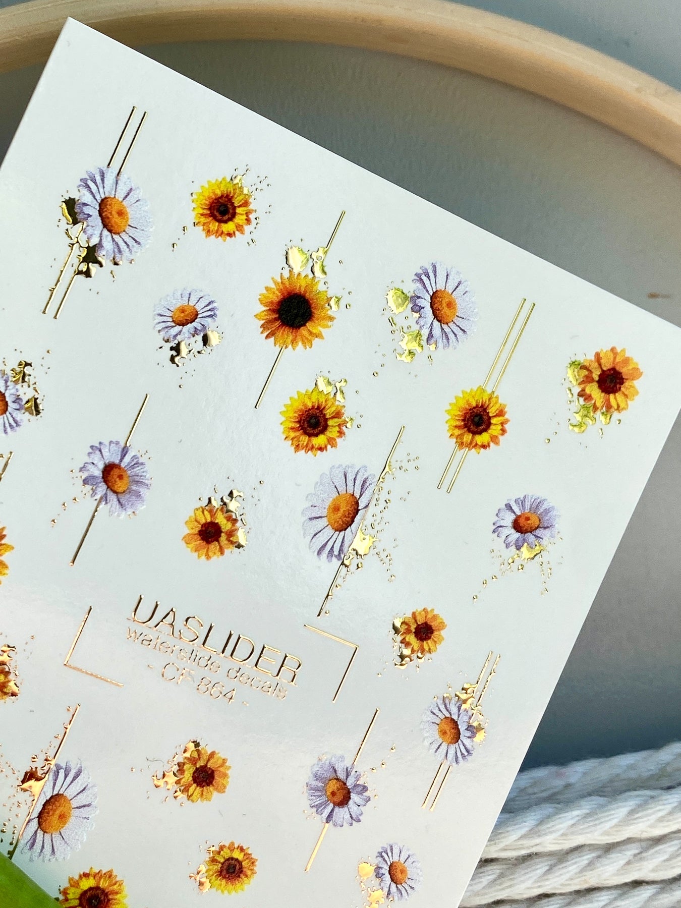 Flower Nail Decals — Sunflowers & Lavender Daisies with Gold Foil | CF - 864 - UASLIDER