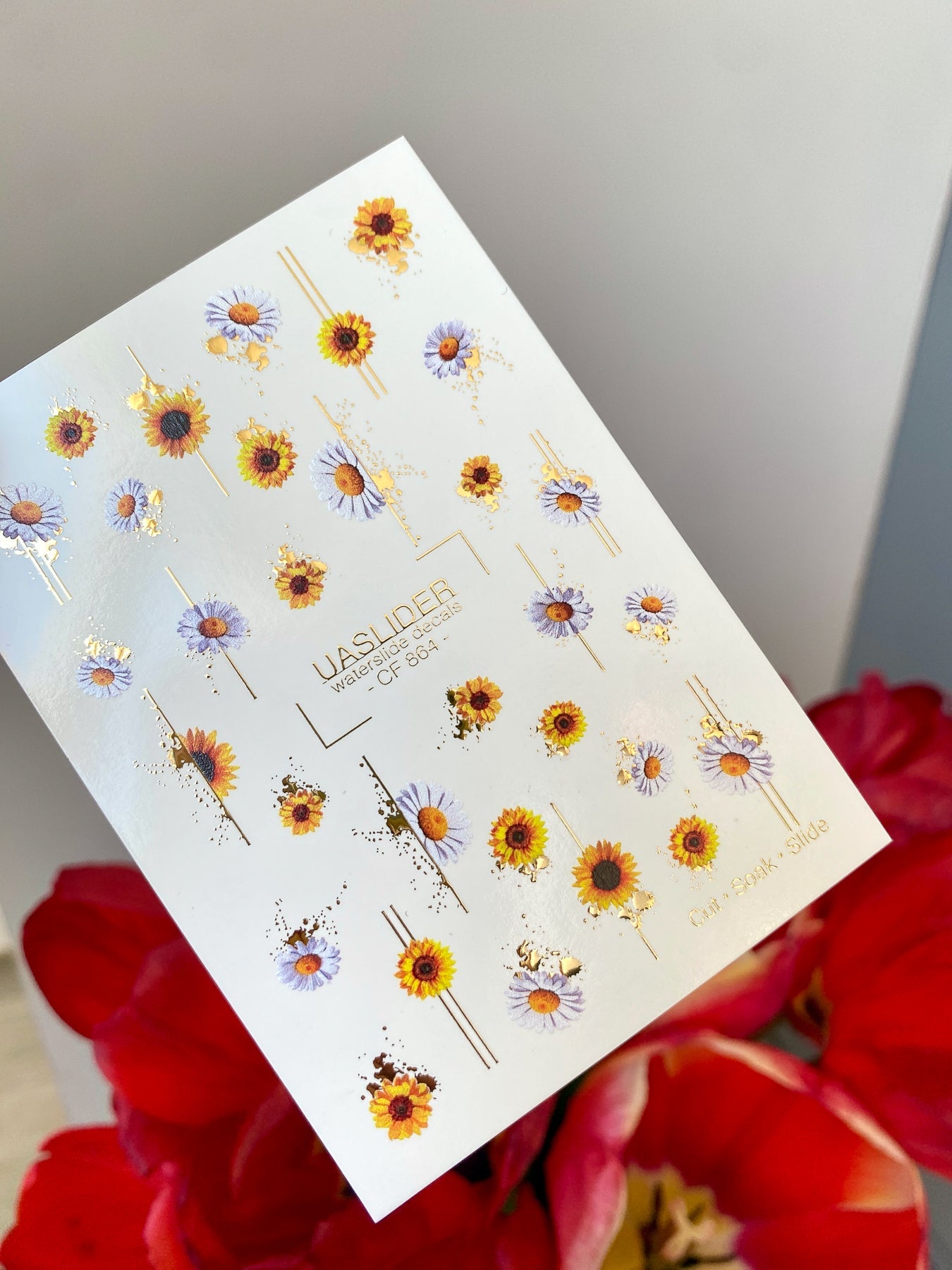 Flower Nail Decals — Sunflowers & Lavender Daisies with Gold Foil | CF - 864 - UASLIDER