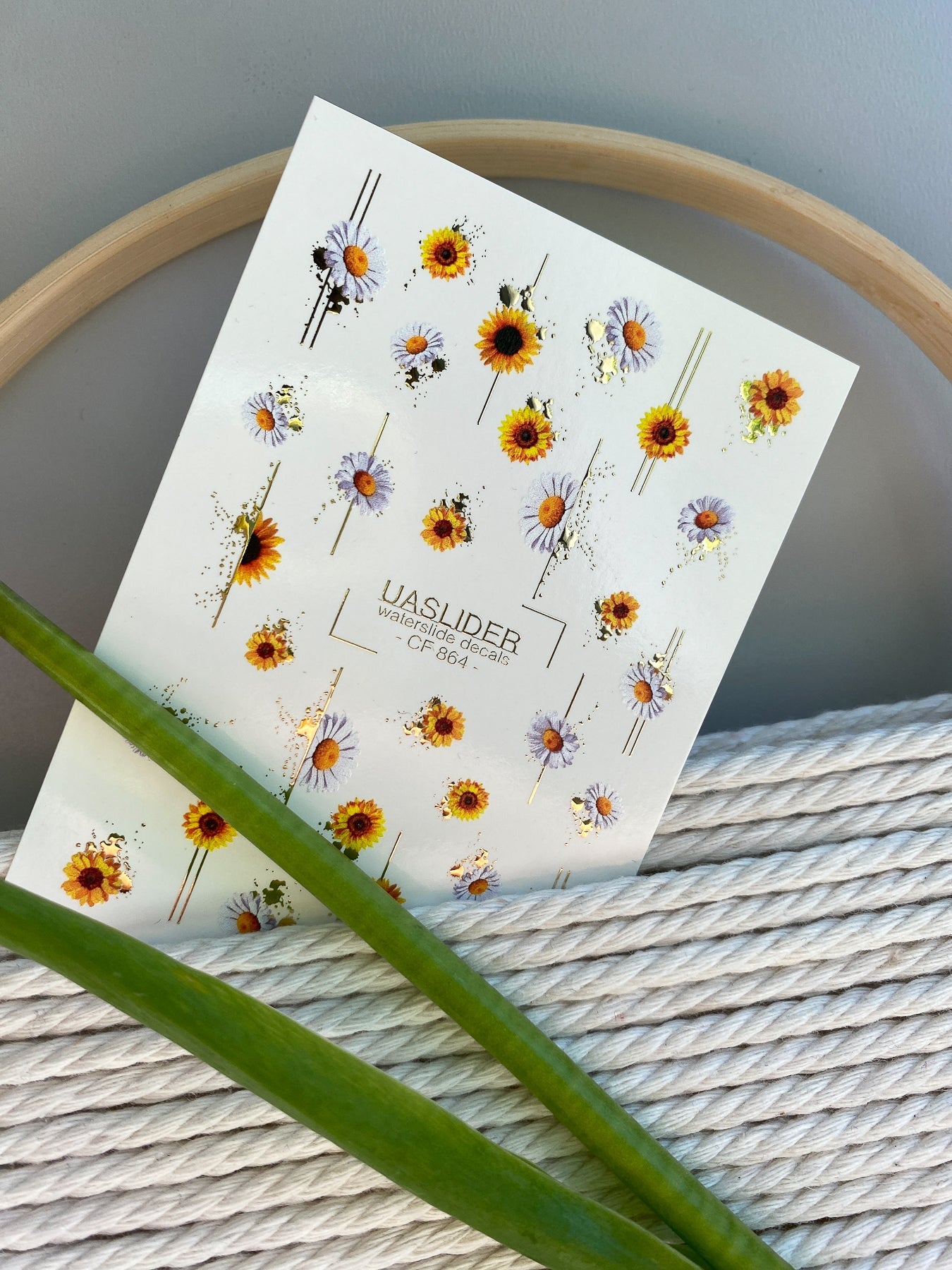 Flower Nail Decals — Sunflowers & Lavender Daisies with Gold Foil | CF - 864 - UASLIDER