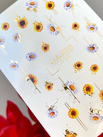 Flower Nail Decals — Sunflowers & Lavender Daisies with Gold Foil | CF - 864 - UASLIDER