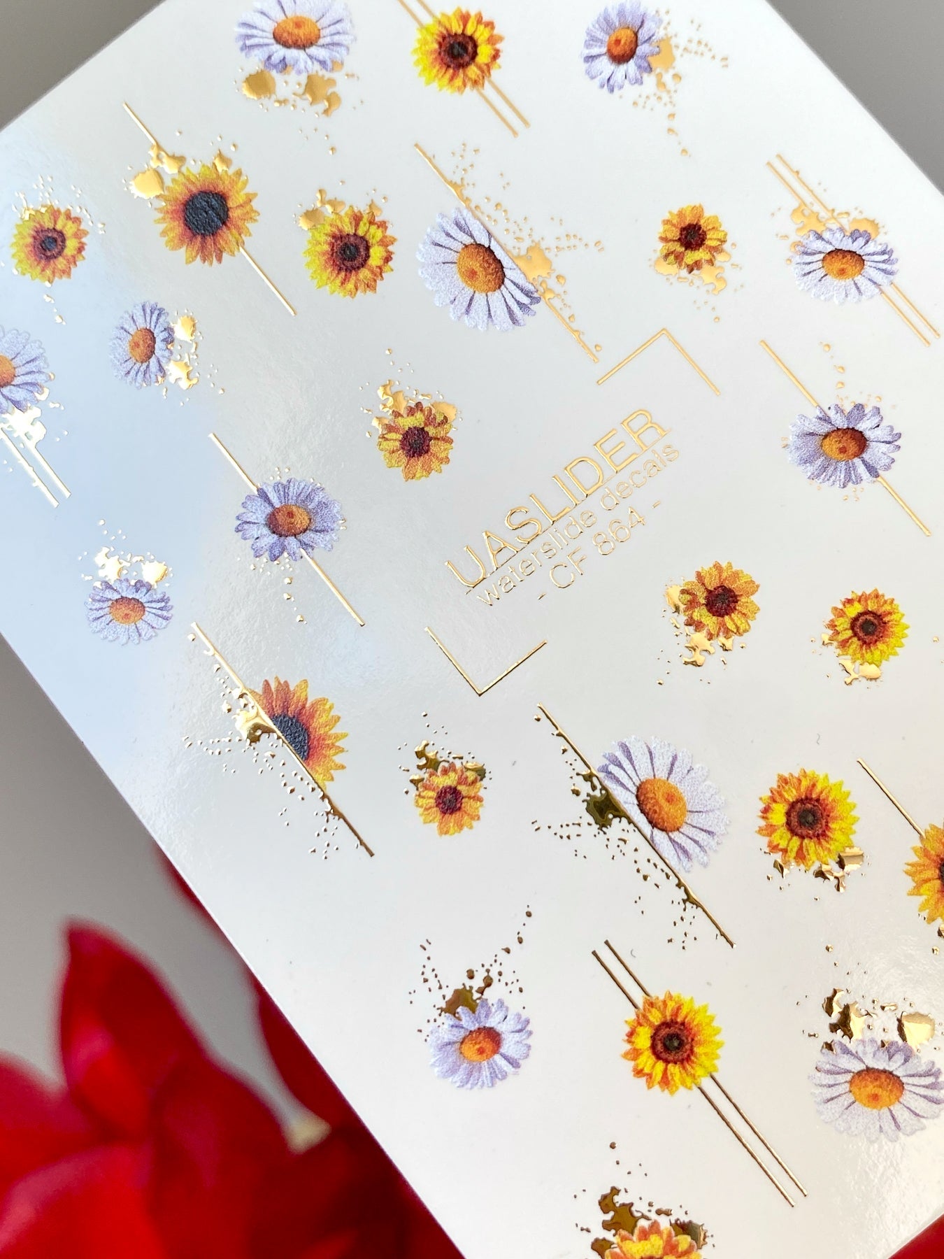 Flower Nail Decals — Sunflowers & Lavender Daisies with Gold Foil | CF - 864 - UASLIDER