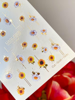 Flower Nail Decals — Sunflowers & Lavender Daisies with Gold Foil | CF - 864 - UASLIDER
