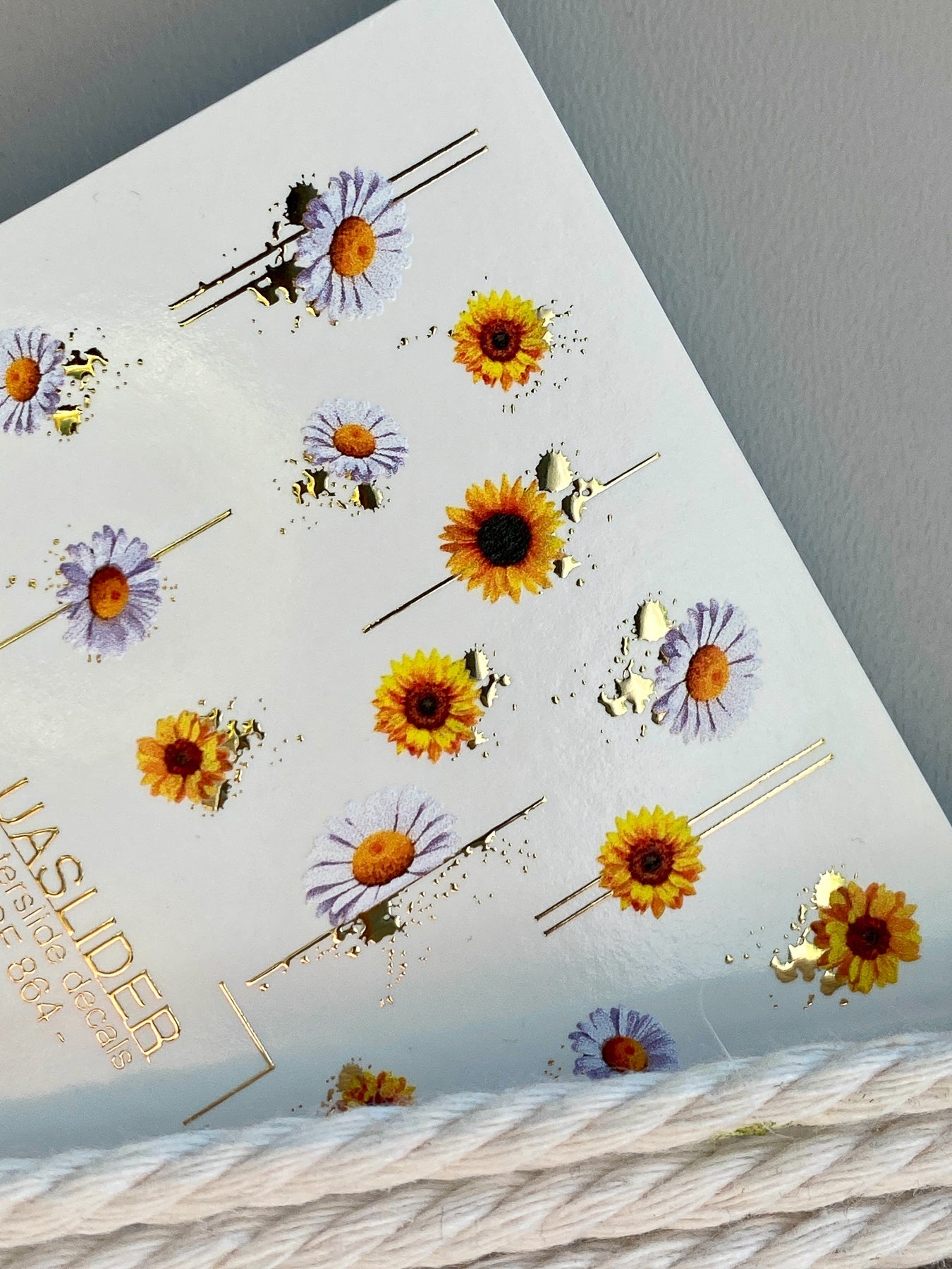 Flower Nail Decals — Sunflowers & Lavender Daisies with Gold Foil | CF - 864 - UASLIDER