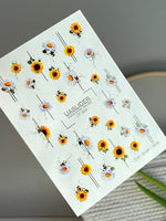 Flower Nail Decals — Sunflowers & Lavender Daisies with Gold Foil | CF - 864 - UASLIDER