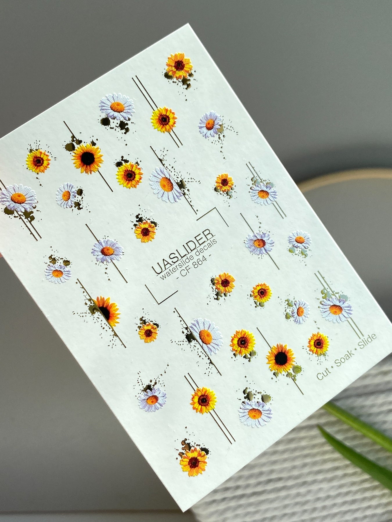 Flower Nail Decals — Sunflowers & Lavender Daisies with Gold Foil | CF - 864 - UASLIDER