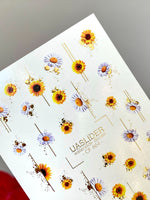 Flower Nail Decals — Sunflowers & Lavender Daisies with Gold Foil | CF - 864 - UASLIDER