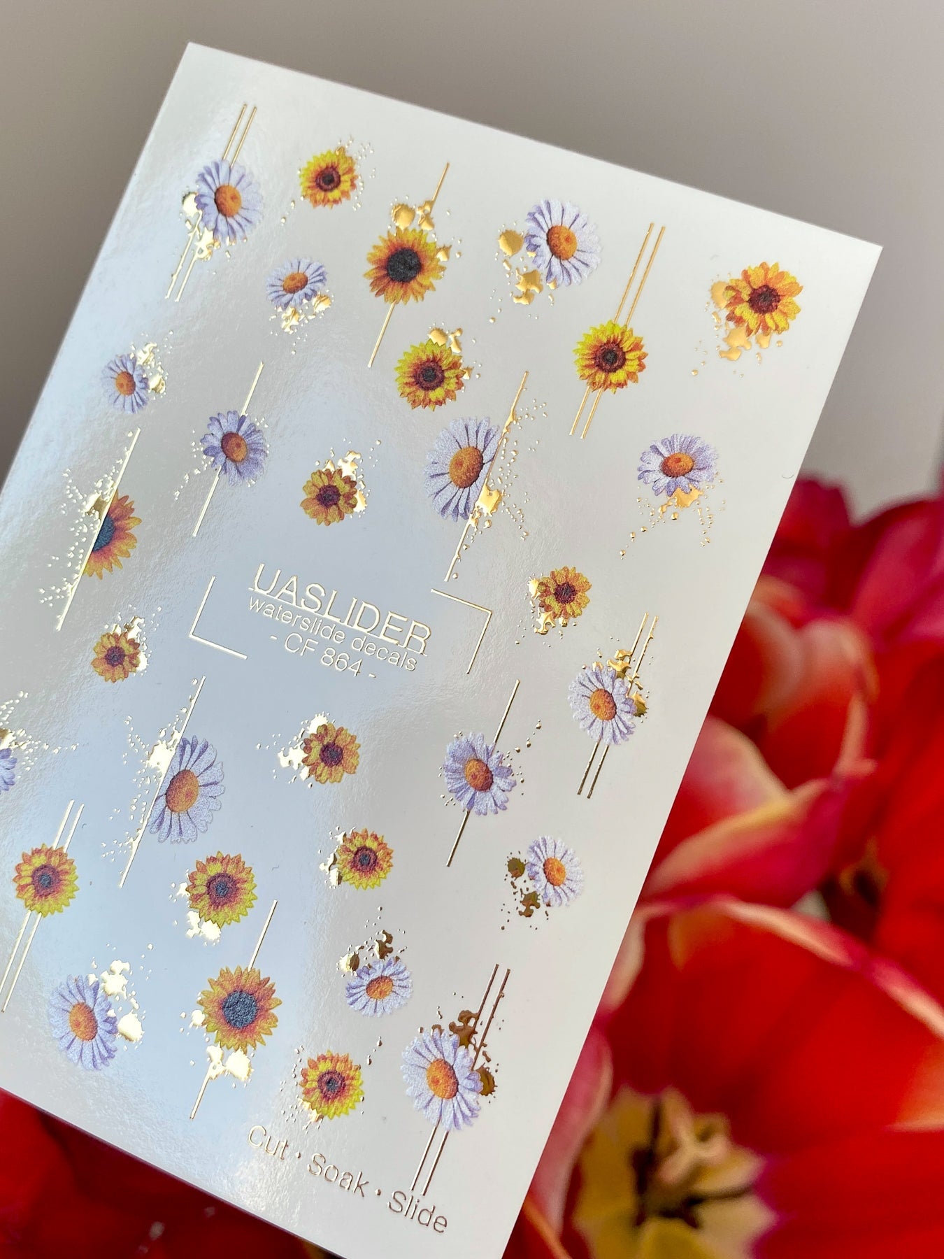 Flower Nail Decals — Sunflowers & Lavender Daisies with Gold Foil | CF - 864 - UASLIDER