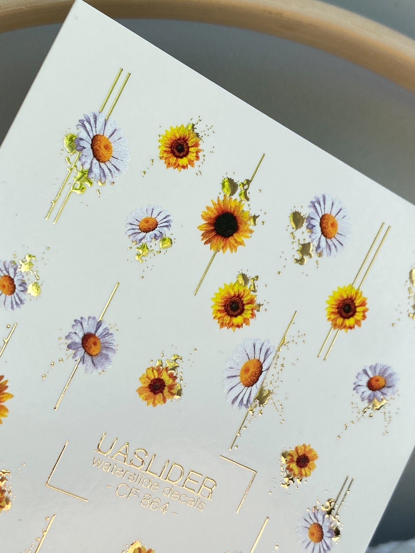 Flower Nail Decals — Sunflowers & Lavender Daisies with Gold Foil | CF - 864 - UASLIDER
