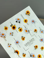 Flower Nail Decals — Sunflowers & Lavender Daisies with Gold Foil | CF - 864 - UASLIDER