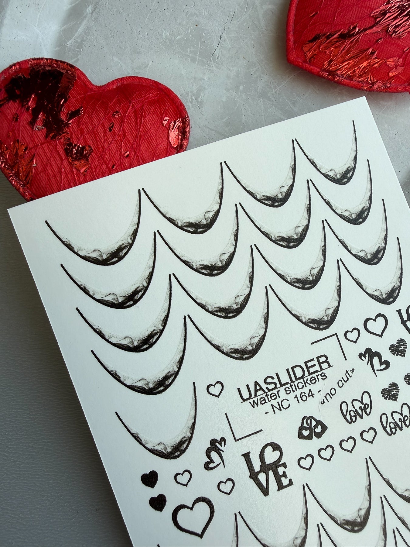 French Tip Nail Decals — Black Lace Tips with Love & Heart Accents | NC-164 - UASLIDER