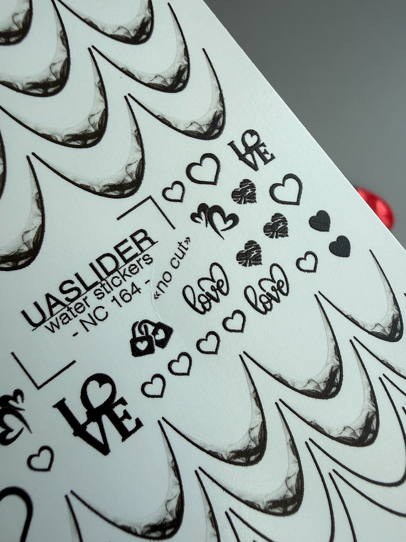 French Tip Nail Decals — Black Lace Tips with Love & Heart Accents | NC-164 - UASLIDER