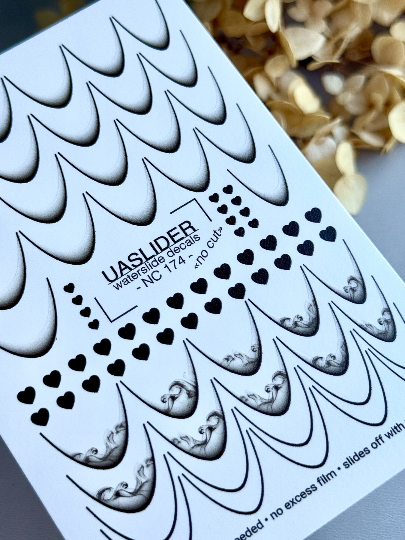 French Tip Nail Decals — Black Outline, Smoke & Heart Designs | NC-174 - UASLIDER