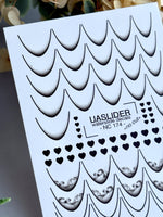 French Tip Nail Decals — Black Outline, Smoke & Heart Designs | NC-174 - UASLIDER