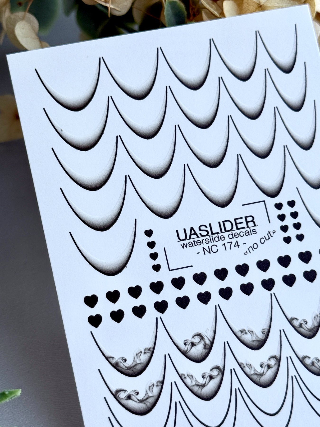 French Tip Nail Decals — Black Outline, Smoke & Heart Designs | NC-174 - UASLIDER
