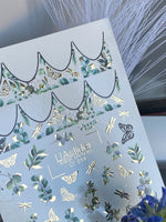 French Tip Nail Decals — Eucalyptus & Gold Foil Butterflies | CF - 614 - UASLIDER