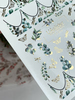 French Tip Nail Decals — Eucalyptus & Gold Foil Butterflies | CF - 614 - UASLIDER