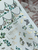 French Tip Nail Decals — Eucalyptus & Gold Foil Butterflies | CF - 614 - UASLIDER