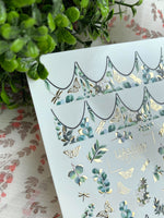 French Tip Nail Decals — Eucalyptus & Gold Foil Butterflies | CF - 614 - UASLIDER