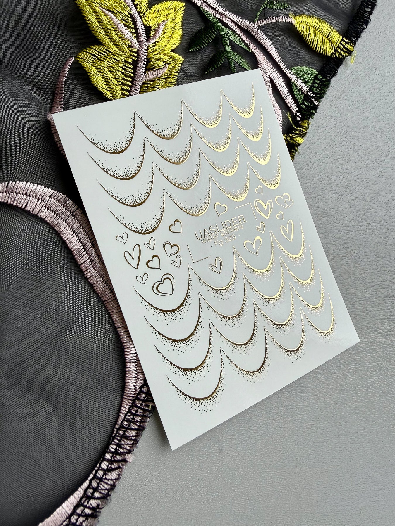 French Tip Nail Decals — Gold Foil Scales & Heart Outlines | Fg-329 - UASLIDER