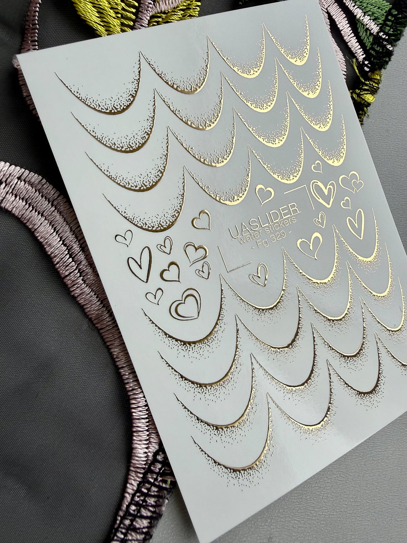 French Tip Nail Decals — Gold Foil Scales & Heart Outlines | Fg-329 - UASLIDER