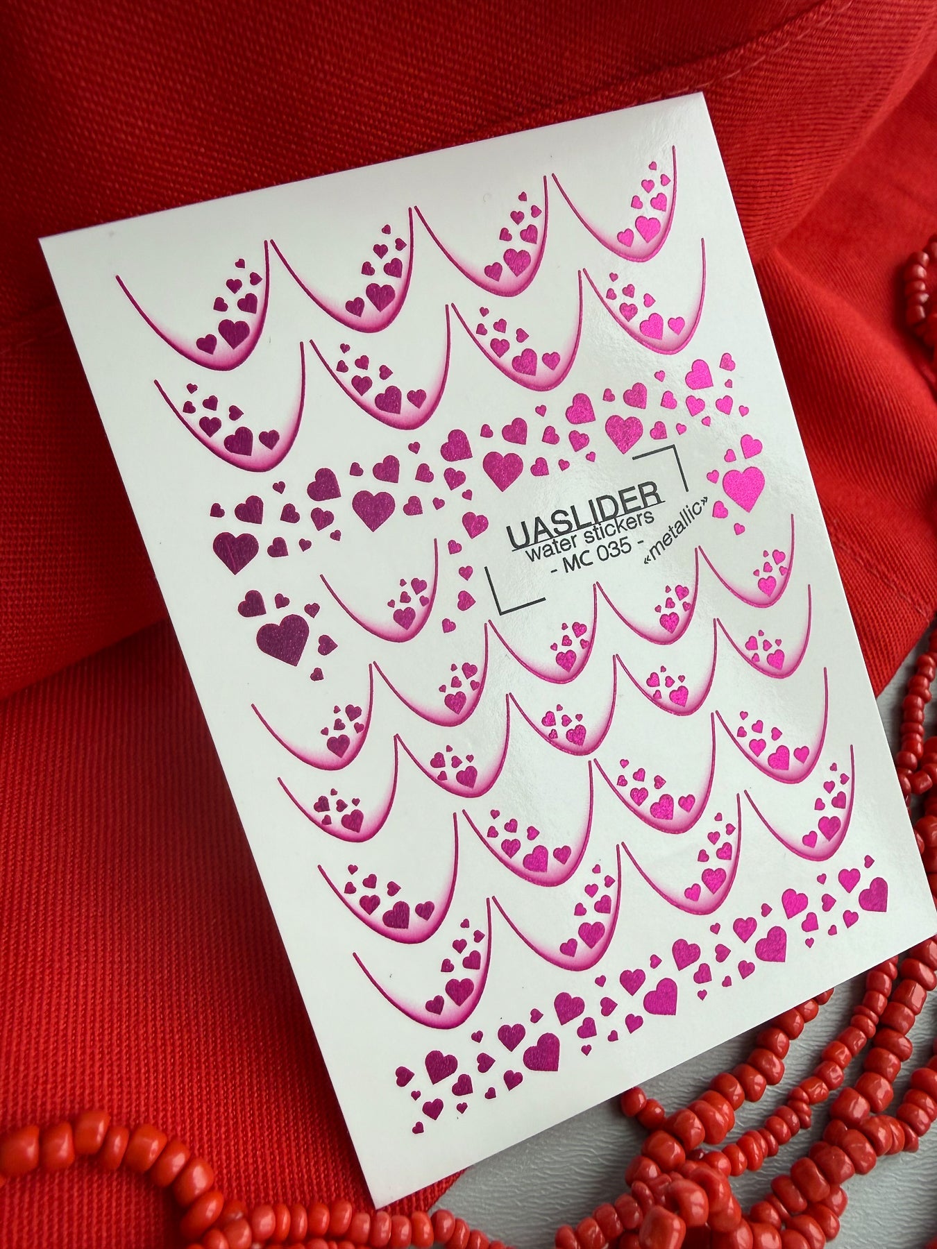 French Tip Nail Decals — Metallic Hot Pink Heart Fill French | MC-035 - UASLIDER