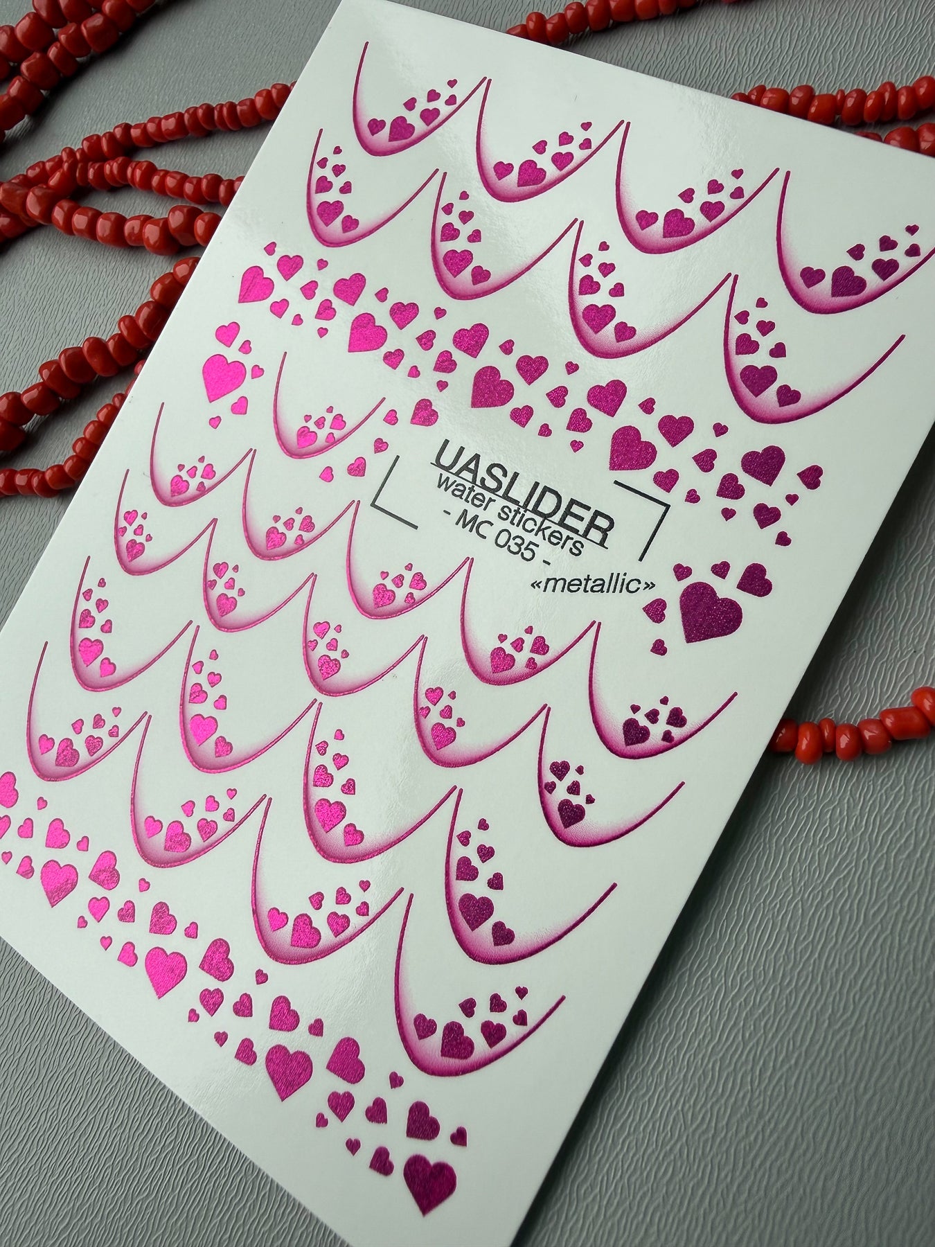 French Tip Nail Decals — Metallic Hot Pink Heart Fill French | MC-035 - UASLIDER